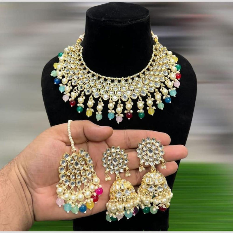 Hira Collections Gold Plated Kundan Stone And Pearls Choker Necklace Set