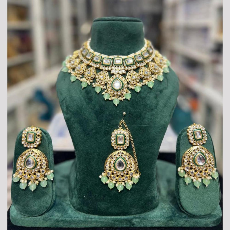 Hira Collections Gold Plated Kundan Stone And Pearls Choker Necklace Set