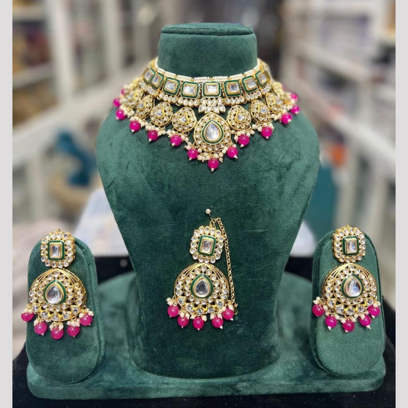 Hira Collections Gold Plated Kundan Stone And Pearls Choker Necklace Set