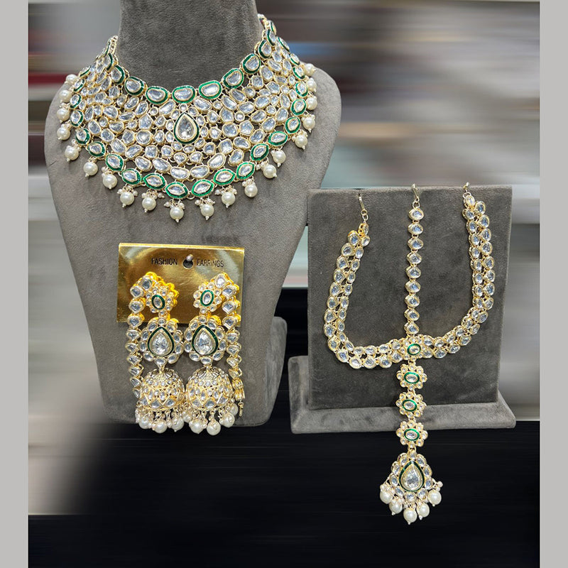 Hira Collections Gold Plated Kundan Stone And Pearls Choker Necklace Set