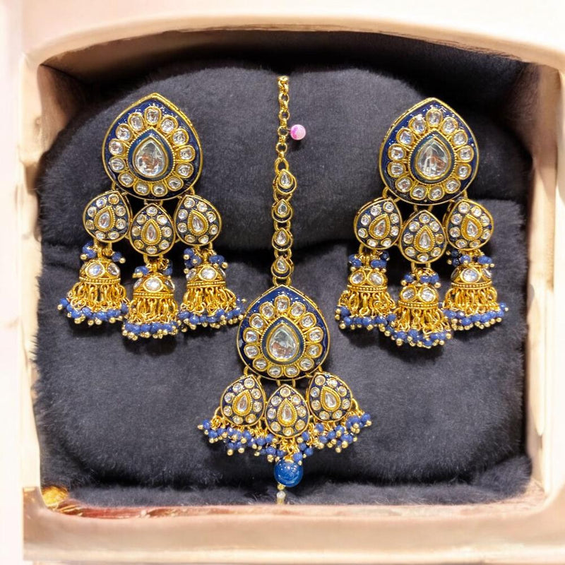 Hira Collections Gold Plated Kundan Stone And Meenakari Jhumki With Maangtikka