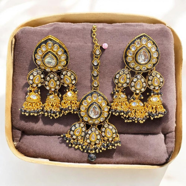 Hira Collections Gold Plated Kundan Stone And Meenakari Jhumki With Maangtikka