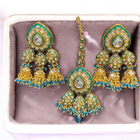 Hira Collections Gold Plated Kundan Stone And Meenakari Jhumki With Maangtikka