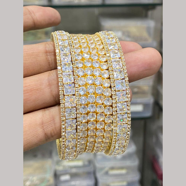 Hira Collections Gold Plated American Diamond Bangles Set