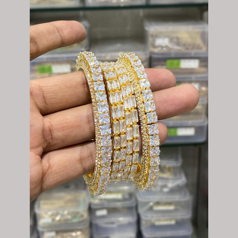 Hira Collections Gold Plated American Diamond Bangles Set