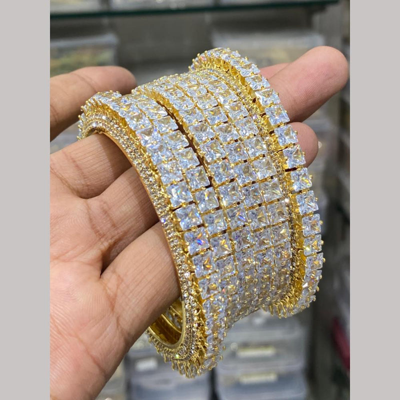 Hira Collections Gold Plated American Diamond Bangles Set