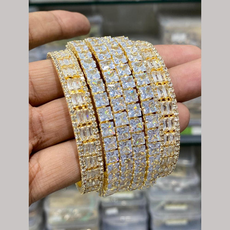 Hira Collections Gold Plated American Diamond Bangles Set