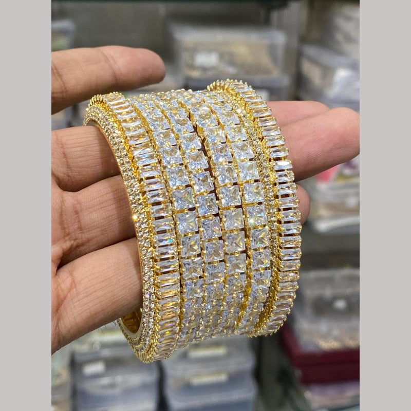 Hira Collections Gold Plated American Diamond Bangles Set