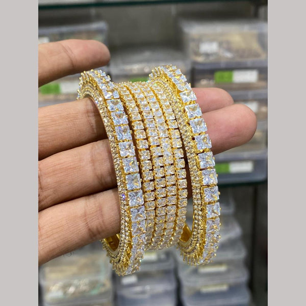 Hira Collections Gold Plated American Diamond Bangles Set