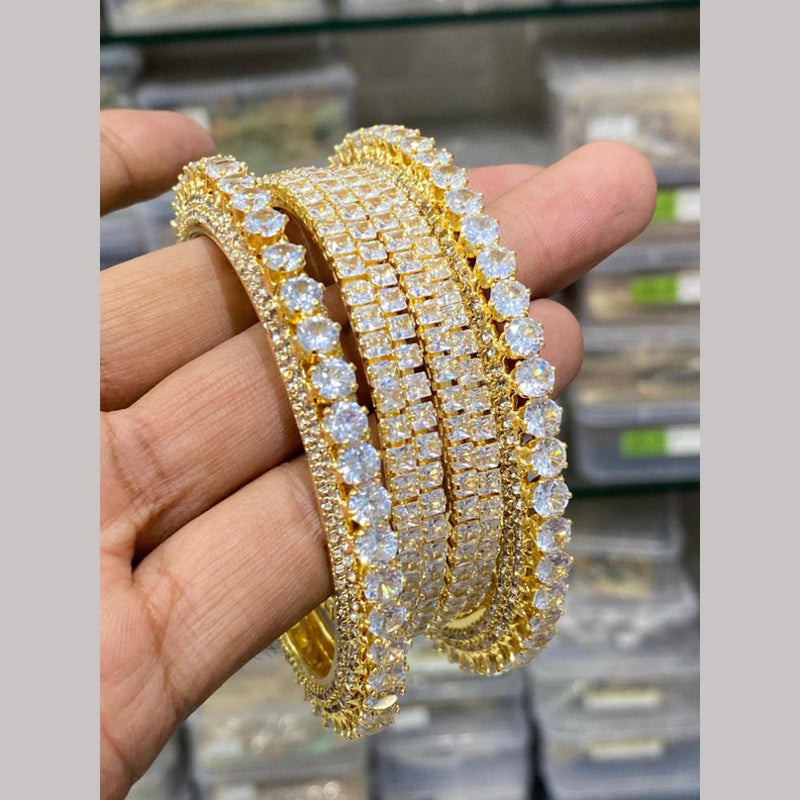 Hira Collections Gold Plated American Diamond Bangles Set