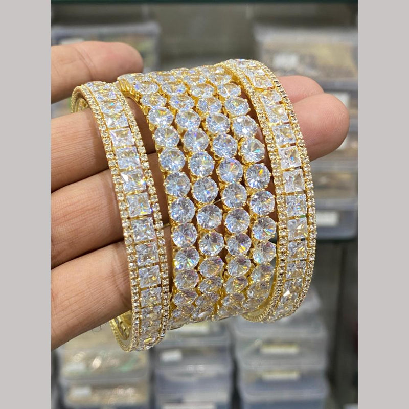 Hira Collections Gold Plated American Diamond Bangles Set