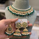 Hira Collections Gold Plated Crystal Stone And Pearls Choker Necklace Set