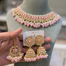 Hira Collections Gold Plated Crystal Stone And Pearls Choker Necklace Set
