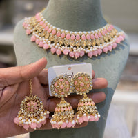 Hira Collections Gold Plated Crystal Stone And Pearls Choker Necklace Set