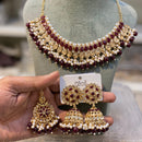 Hira Collections Gold Plated Crystal Stone And Pearls Choker Necklace Set