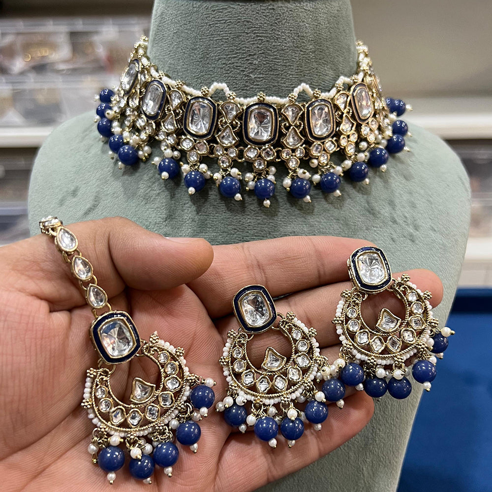 Hira Collections Gold Plated Kundan Stone And Pearls Choker Necklace Set