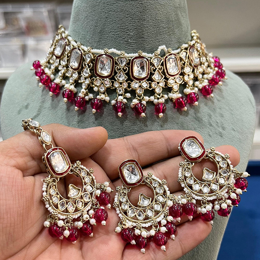 Hira Collections Gold Plated Kundan Stone And Pearls Choker Necklace Set