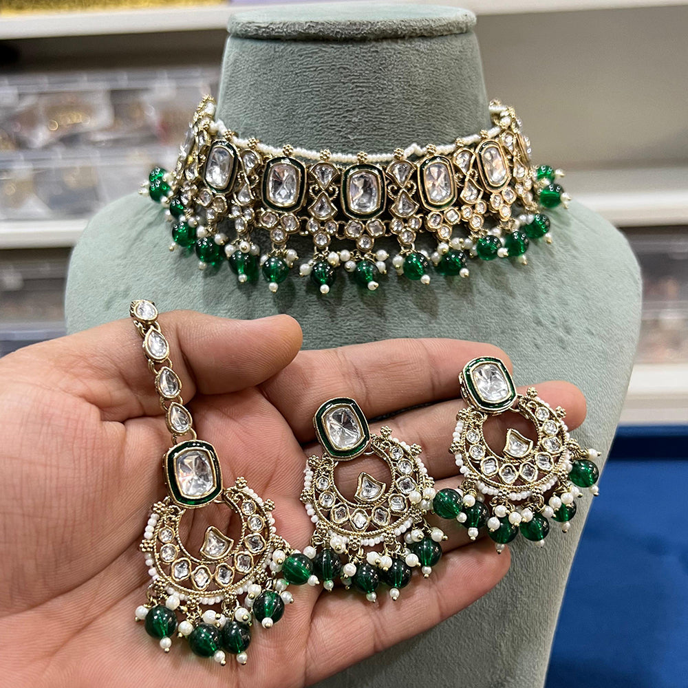 Hira Collections Gold Plated Kundan Stone And Pearls Choker Necklace Set