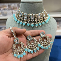 Hira Collections Gold Plated Kundan Stone And Pearls Choker Necklace Set
