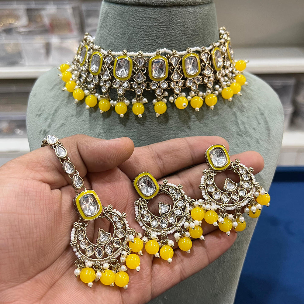 Hira Collections Gold Plated Kundan Stone And Pearls Choker Necklace Set