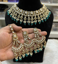 Hira Collections Gold Plated Kundan Stone And Pearls Choker Necklace Set