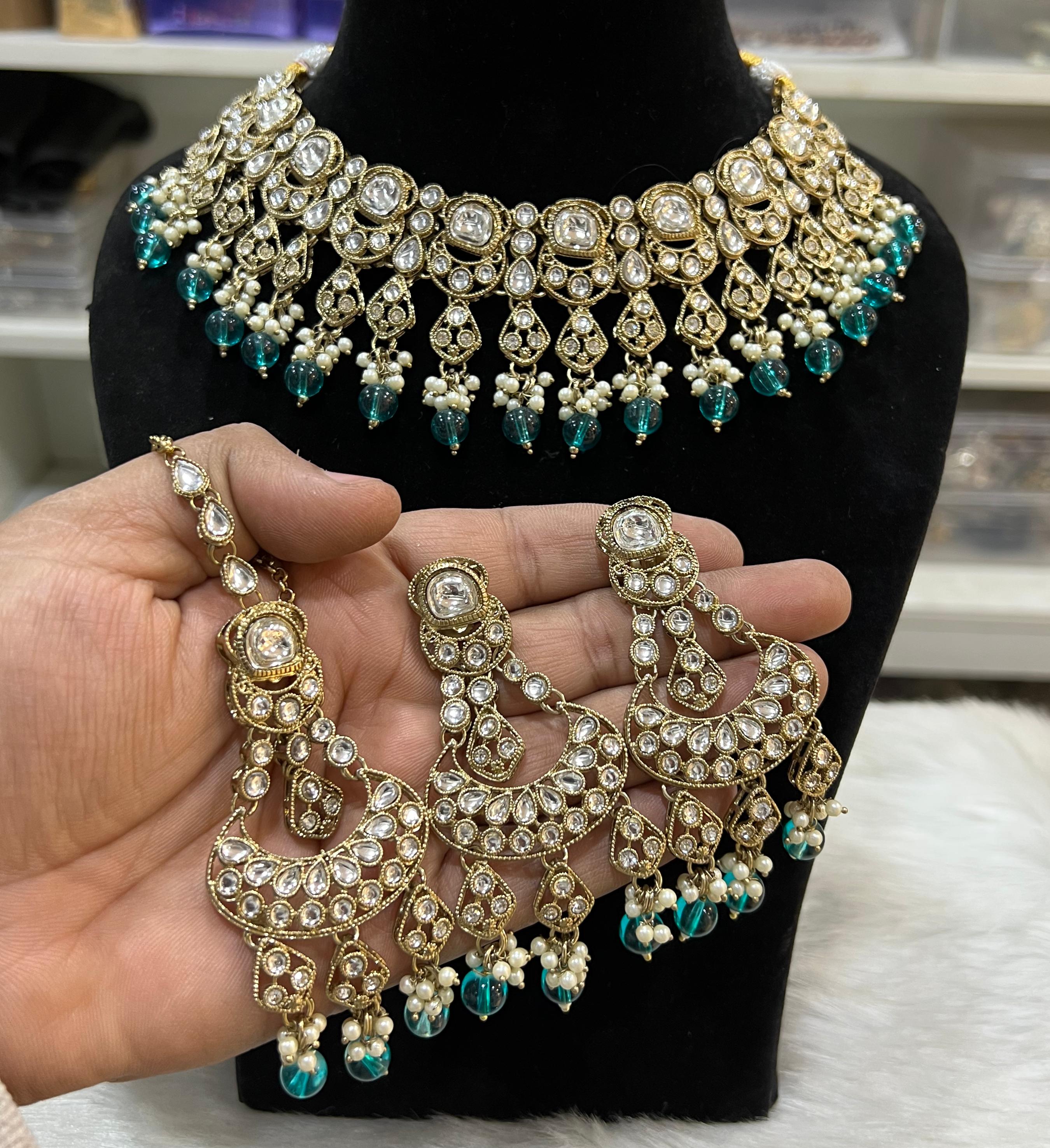 Hira Collections Gold Plated Kundan Stone And Pearls Choker Necklace Set