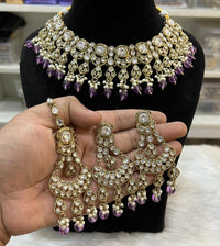 Hira Collections Gold Plated Kundan Stone And Pearls Choker Necklace Set
