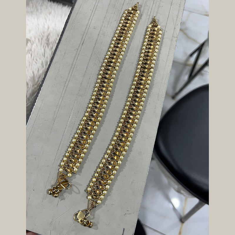 Hira Collections Gold Plated Crystal Stone Beads And Pearls Payal Anklets