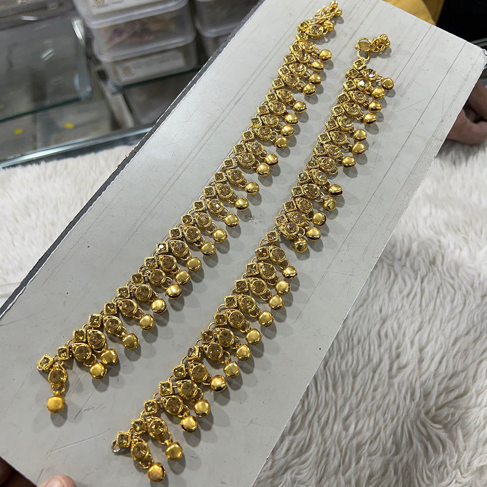 Hira Collections Gold Plated Crystal Stone Beads And Pearls Ghungroo Payal Anklets