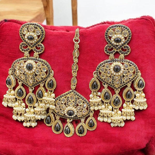 Hira Collections Gold Plated Crystal Stone And Pearls Jhumki Earrings With Maangtikka