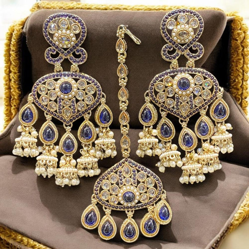 Hira Collections Gold Plated Crystal Stone And Pearls Jhumki Earrings With Maangtikka