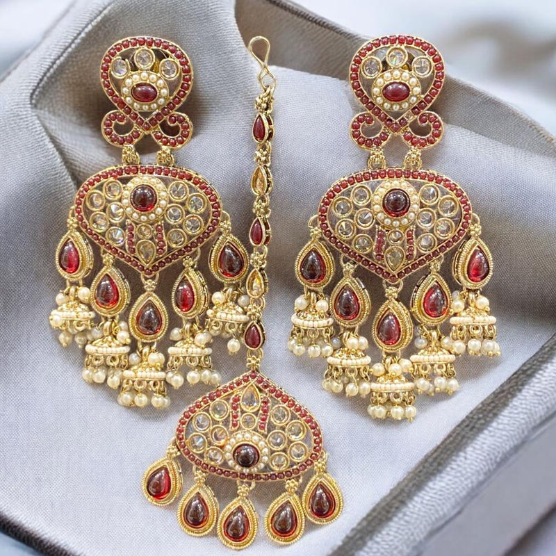 Hira Collections Gold Plated Crystal Stone And Pearls Jhumki Earrings With Maangtikka