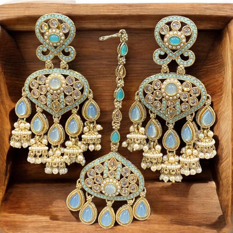 Hira Collections Gold Plated Crystal Stone And Pearls Jhumki Earrings With Maangtikka