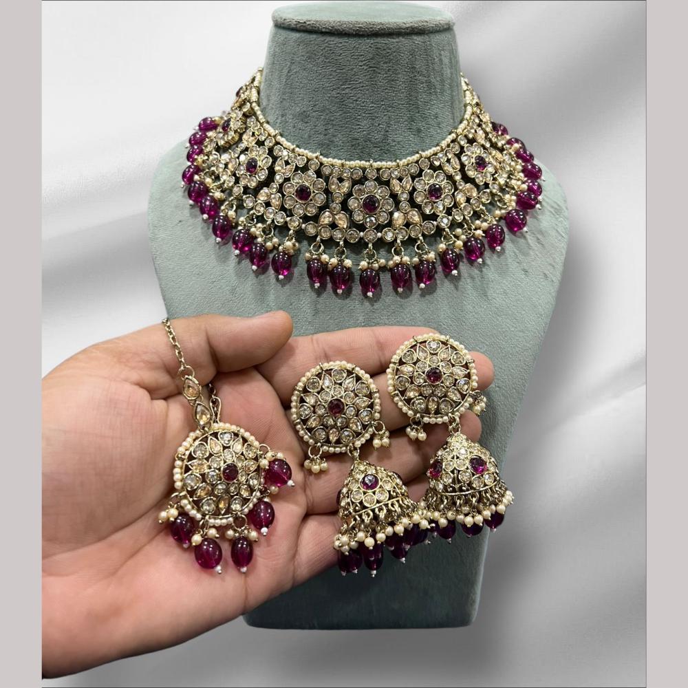 Hira Collections Gold Plated Crystal Stone And Beads Necklace Set