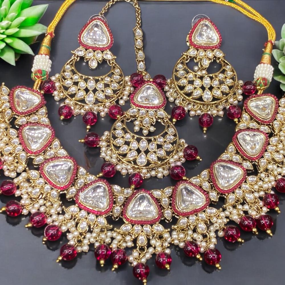 Hira Collections Gold Plated Kundan Stone And Beads Necklace Set