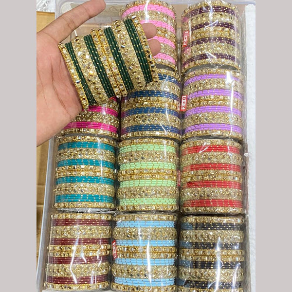 Hira Collections Gold Plated Crystal Stone (12 Set) Mix Color Bangle Set