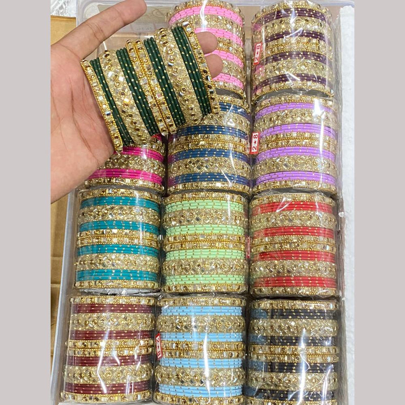 Hira Collections Gold Plated Crystal Stone (12 Set) Mix Color Bangle Set