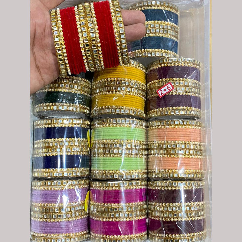 Hira Collections Gold Plated Kundan Stone (12 Set) Mix Color Bangle Set