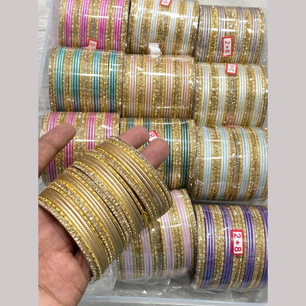 Hira Collections Gold Plated Austrain Stone (12 Set) Mix Color Bangle Set