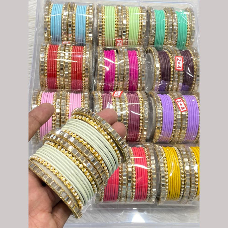 Hira Collections Gold Plated Kundan Stone (12 Set) Mix Color Bangle Set