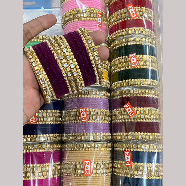 Hira Collections Gold Plated Kundan Stone (12 Set) Mix Color Bangle Set