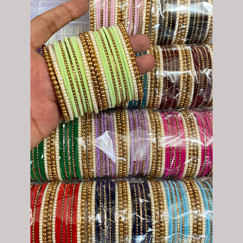 Hira Collections Gold Plated  Pearls (12 Set) Mix Color Bangle Set