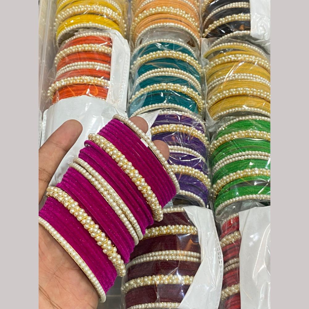 Hira Collections Gold Plated Pearls (12 Set) Mix Color Bangle Set