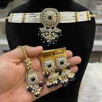 Hira Collections Gold Plated Kundan And Beads Pearl Choker Necklace Set