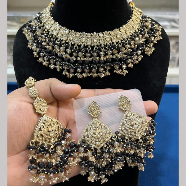 Hira Collections Gold Plated Crystal Stone And Beads Necklace Set