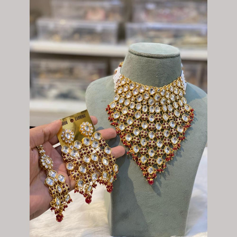 Hira Collections Gold Plated Crystal Stone Necklace Set