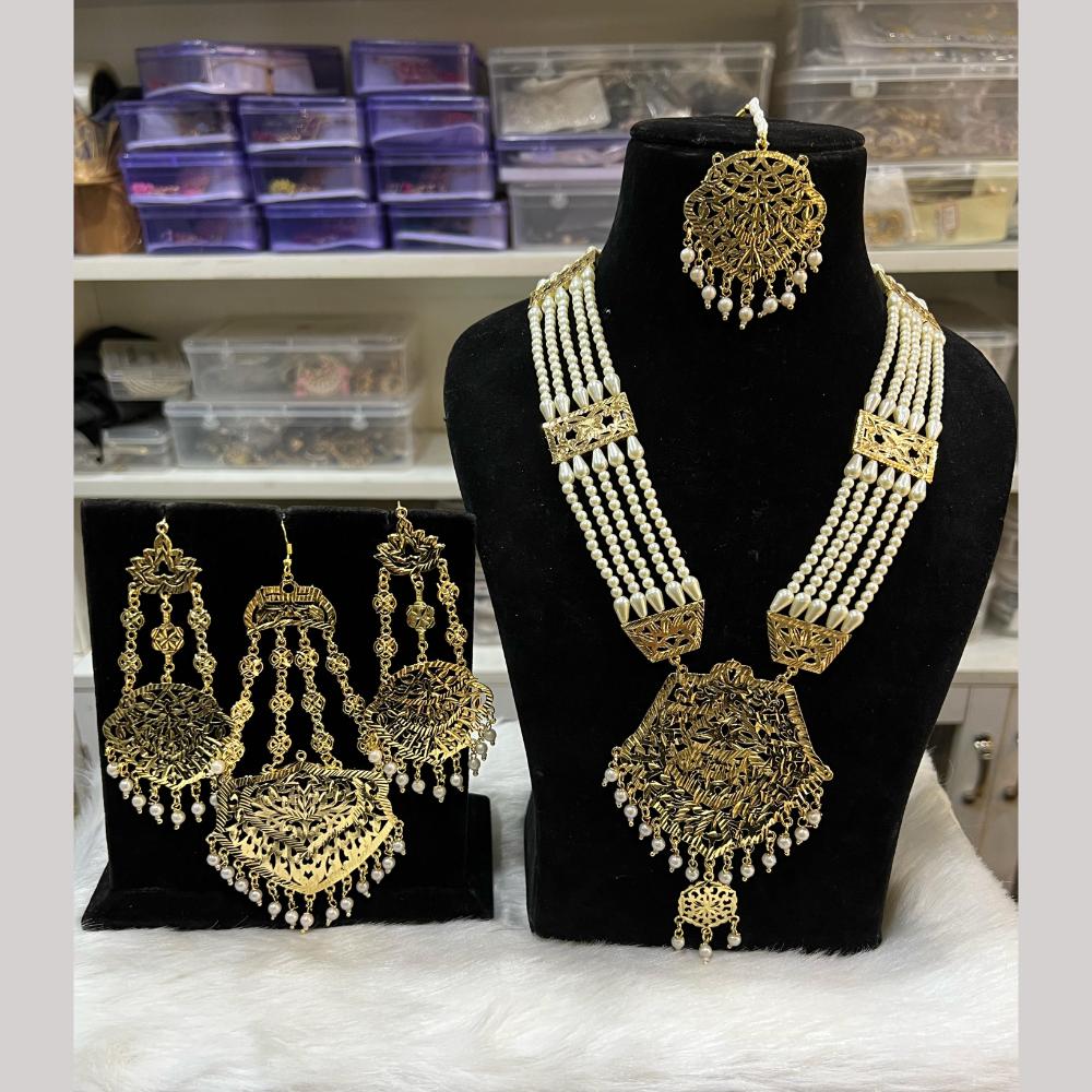 Hira Collections Gold Plated Pearls Necklace Set