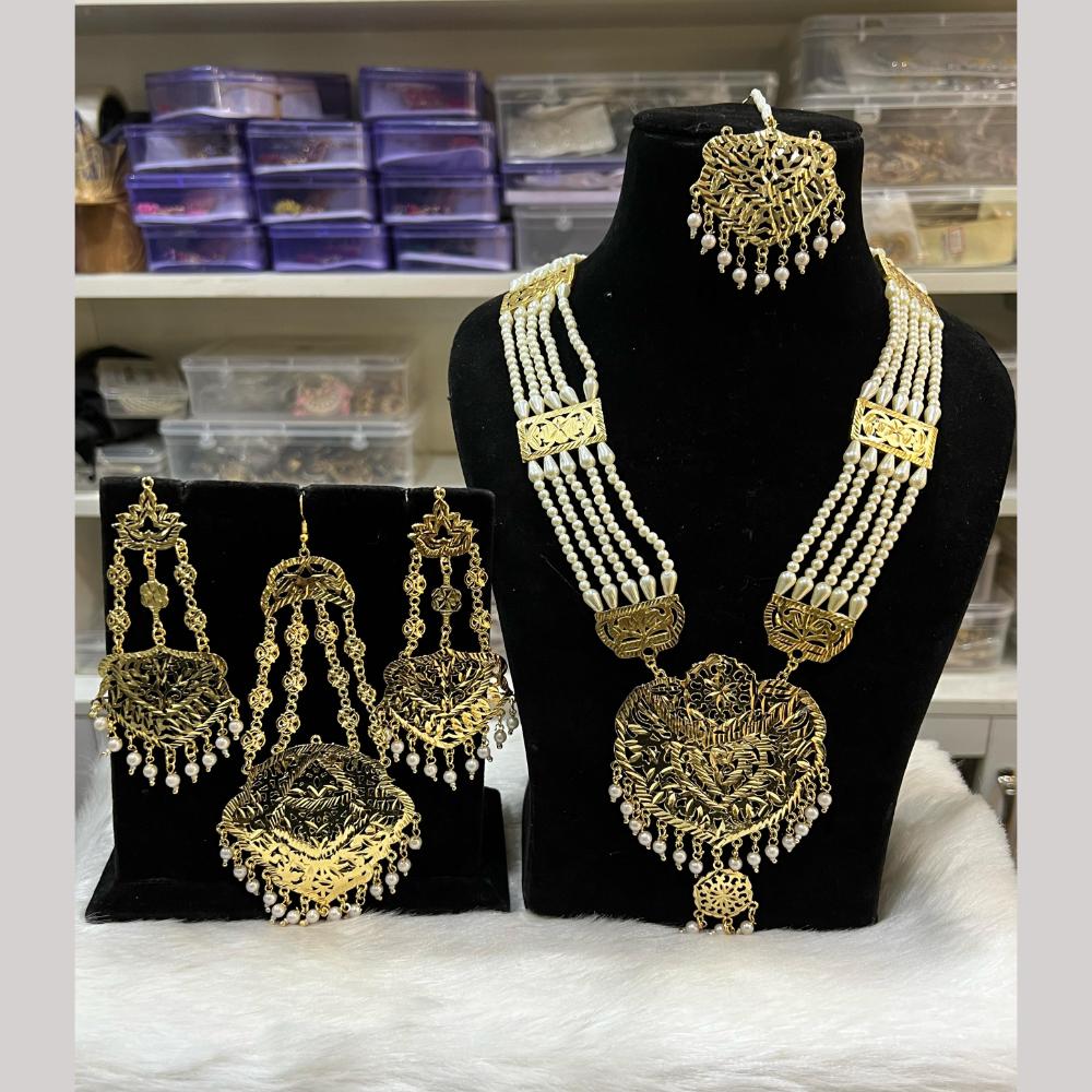 Hira Collections Gold Plated Pearls Necklace Set