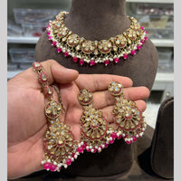 Hira Collections Gold Plated Crystal Stone And Beads Necklace Set