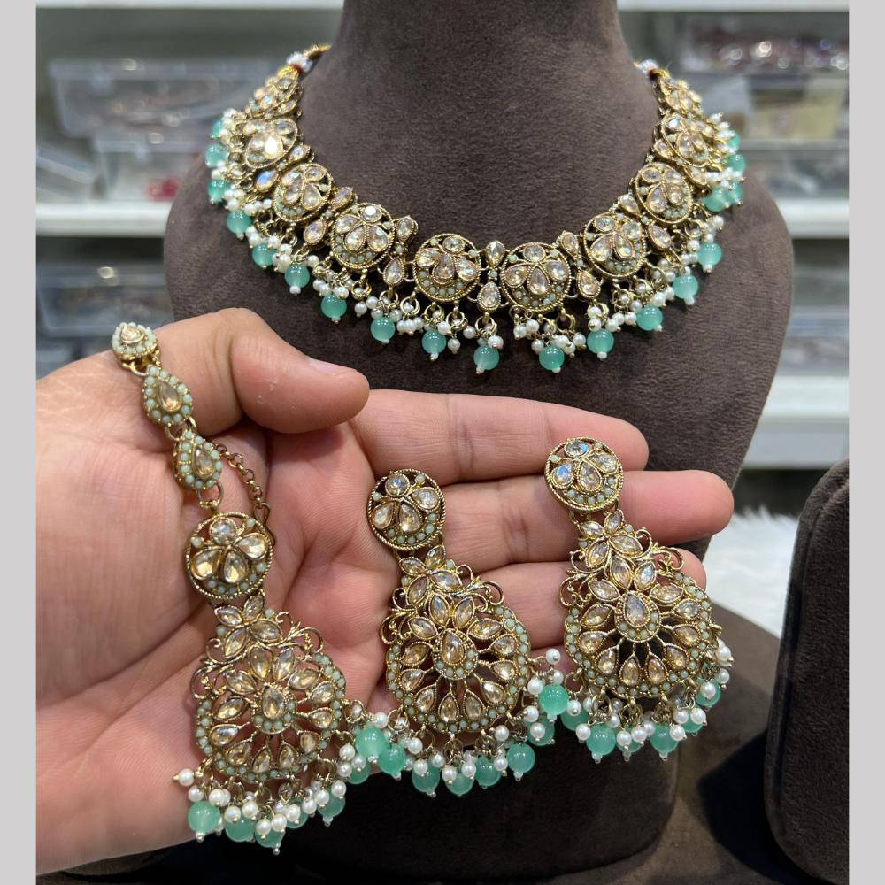 Hira Collections Gold Plated Crystal Stone And Beads Necklace Set